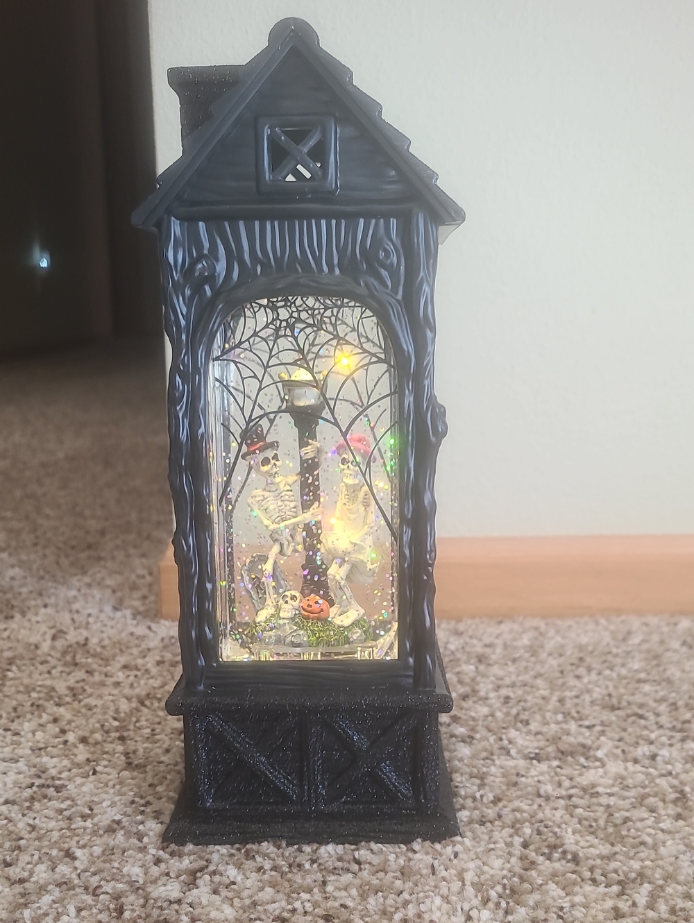 Black Halloween Skeleton Lantern Water Globe - Unbranded